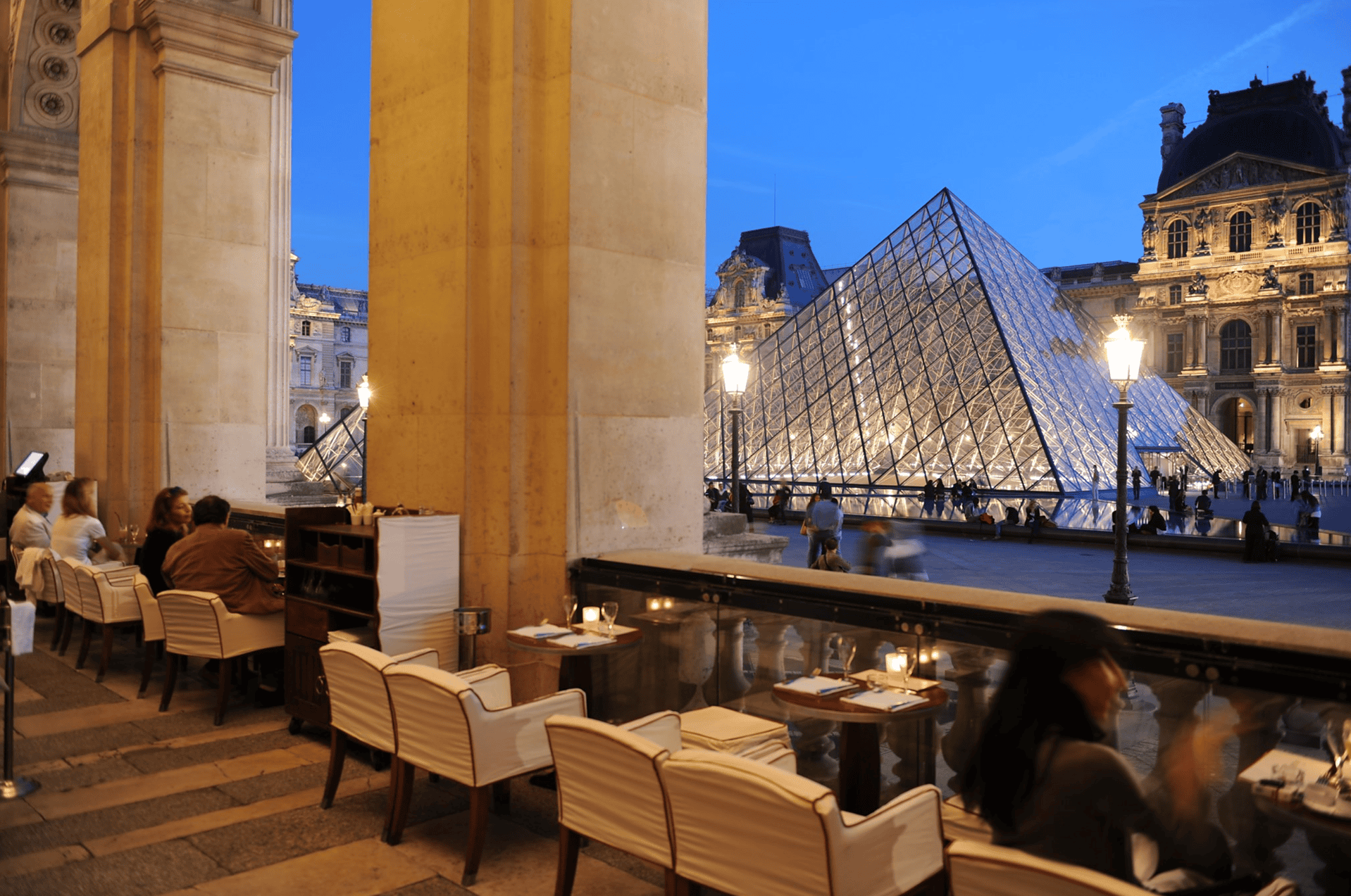 Cafe Marly at the Louvre in Paris, France.